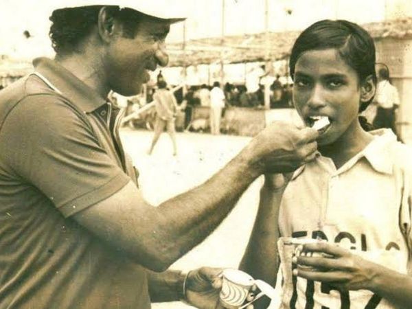 Coach O M Nambiar with PT Usha