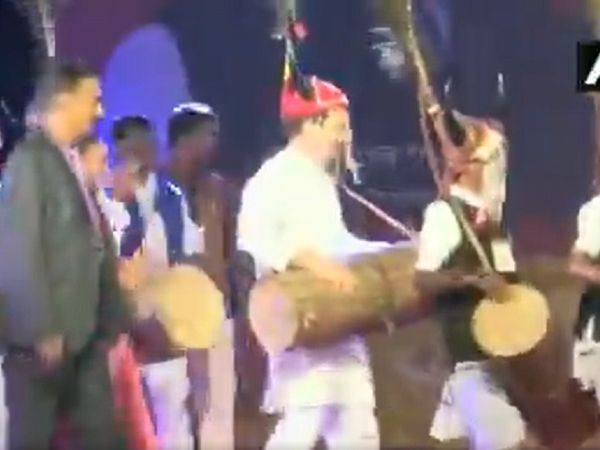 Rahul Gandhi performs traditional dance in raipur chhattisgarh with