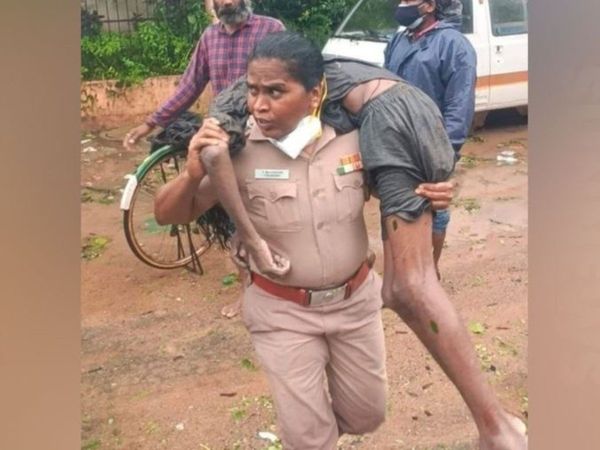 Woman Inspector Carries Unconscious man on shoulder in chennai Heart Touching Video Goes Viral