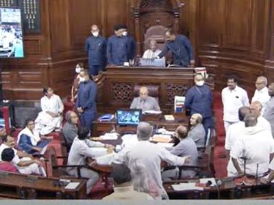 Ruckus in Rajya Sabha : Six member of opposition suspended for a week Ruckus in Rajya Sabha : Six member of opposition suspended for a week