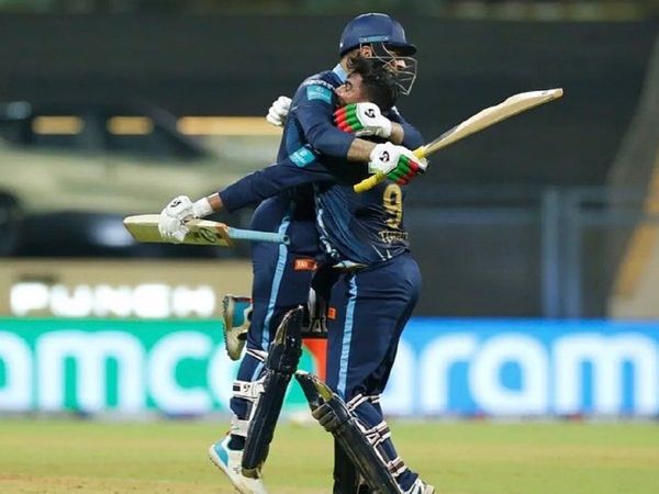 Rashid Khan and Rahul Tewatia after GT beat SRH