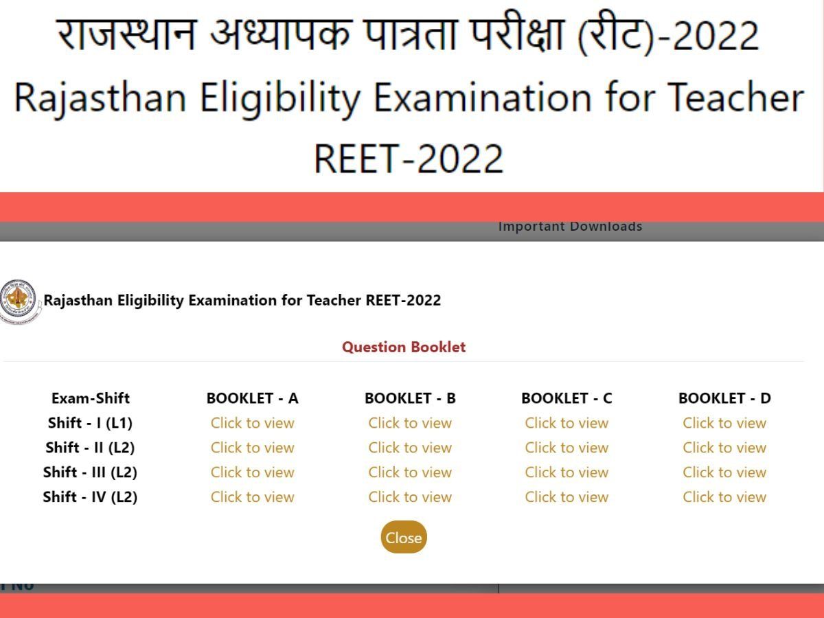 REET 2022 Question Paper & Answer Key PDF Download Shift 1, 2, 3, 4
