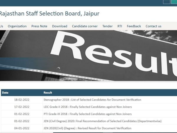RSMSSB Stenographer Result 2018