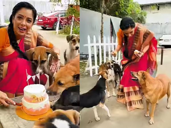 Rupali Ganguly Celebrates with Street Dogs