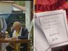 Donald Trump writes a message in the visitors' book at the Sabarmati Ashram