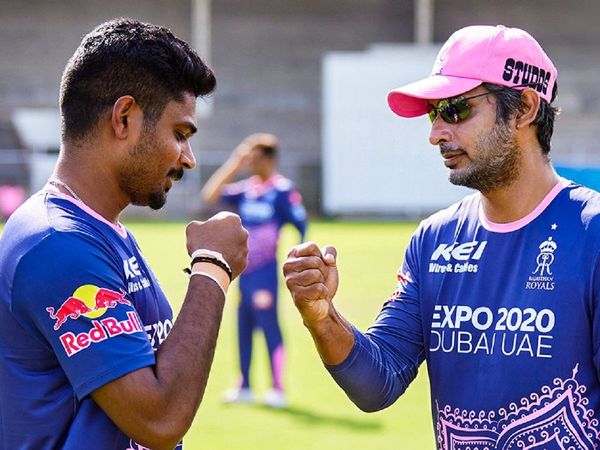 Rajasthan Royals captain Sanju Samson and director Kumar Sangakkara