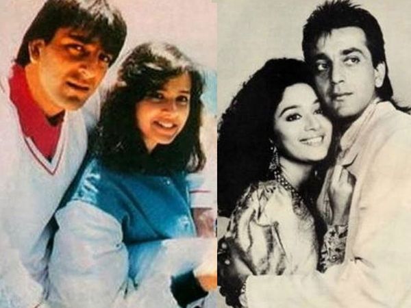 Sanjay Dutt with first wife Richa Sharma and Madhuri Dixit