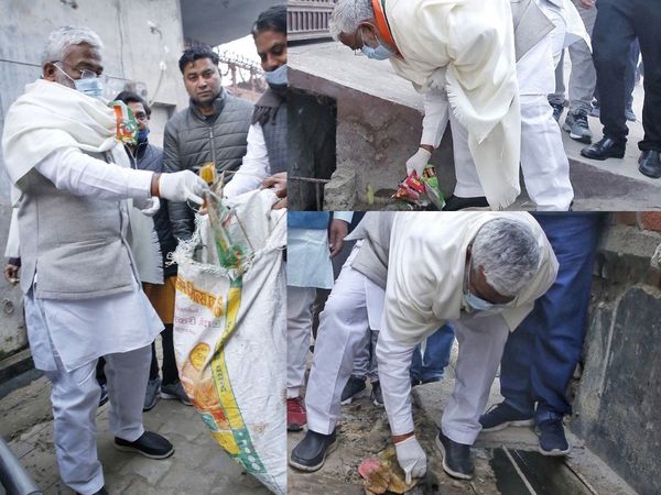  BJP UP chief Swatantra Dev Singh picks wastes in Aligarh 