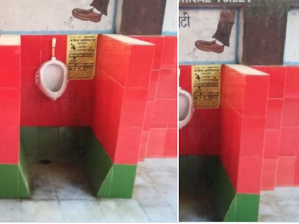 गोरखपुर : शौचालयों में लगे ऐसे टाइल्‍स क‍ि भड़क गई सपा, कहा- ये लोकतंत्र को कलंकित करने वाली घटना