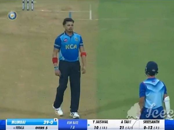 sreesanth tries to sledge yashasvi jaiswal