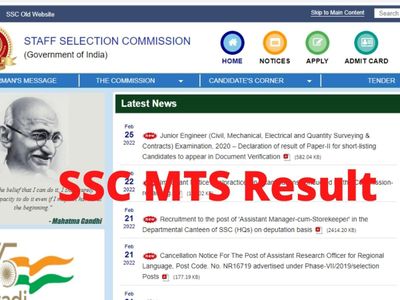 SSC MTS Result 2021 SSC MTS Result 2021