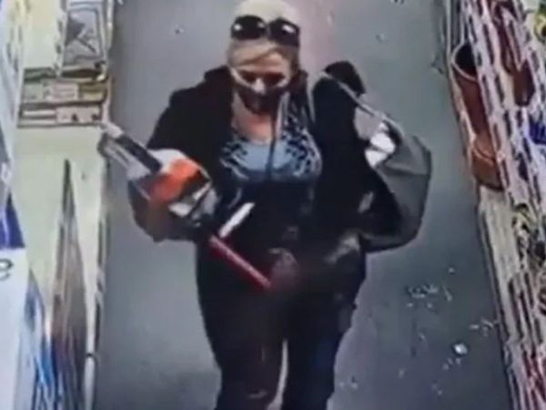 woman attempt to steal chainsaw by hiding it in her pants Hilarious Video Goes Viral