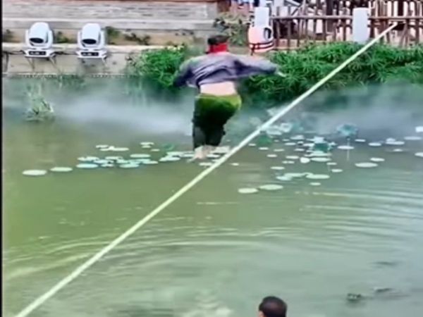 man doing stunt infront of crocodile Then what happened watch shocking video