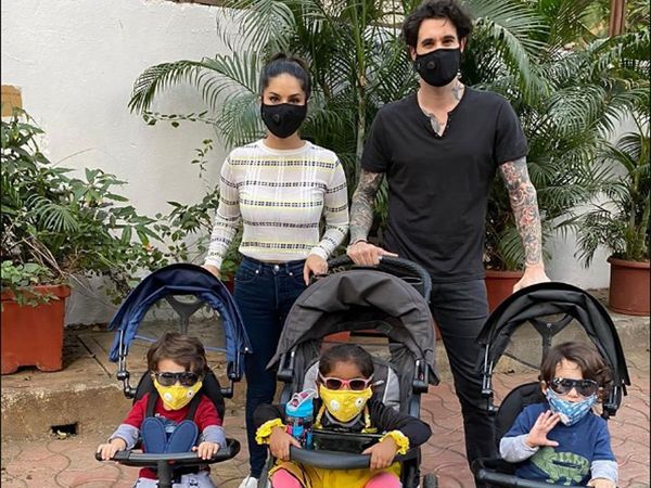 Sunny Leone with Her Children and husband Daniel Weber