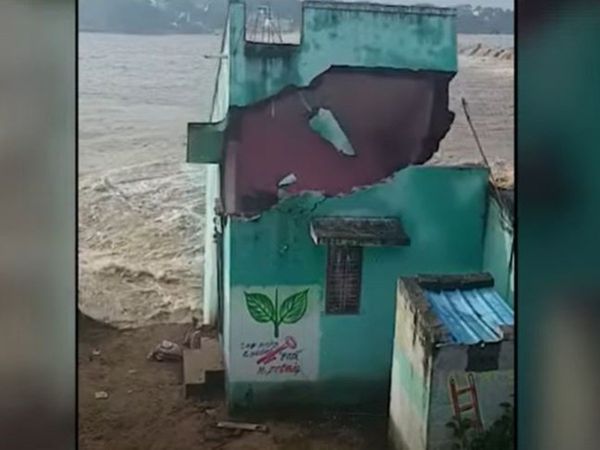 house washed away in the river due to flood in Vellore Tamil Nadu