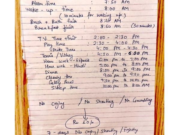 Viral Photo Funny Time Table Chart Photo Goes Viral on social Media