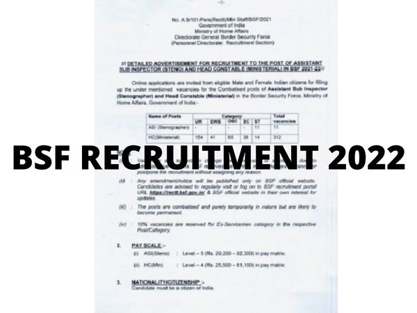 bsf recruitment 2022,bsf constable recruitment 2022,bsf recruitment 2022 online apply,bsf head constable recruitment 2022