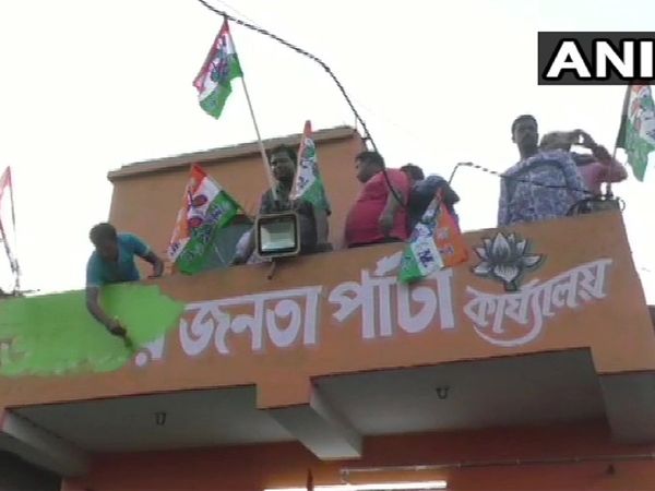 West Bengal Trimool Congress workers allegedly captured BJP offices painted it green after winning by-polls