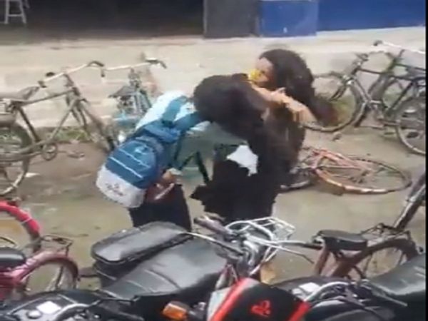 Two girls fight on the road for boyfriend