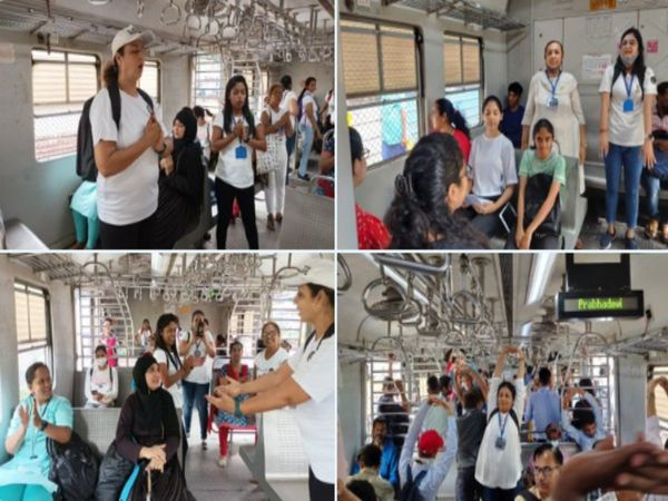 Yoga Day 2022 Passenger do yoga in mumbai local train photos goes viral