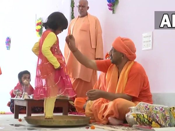 Yogi Adityanath performs 'Kanya Pujan' on ninth day of Navratri in Gorakhpur