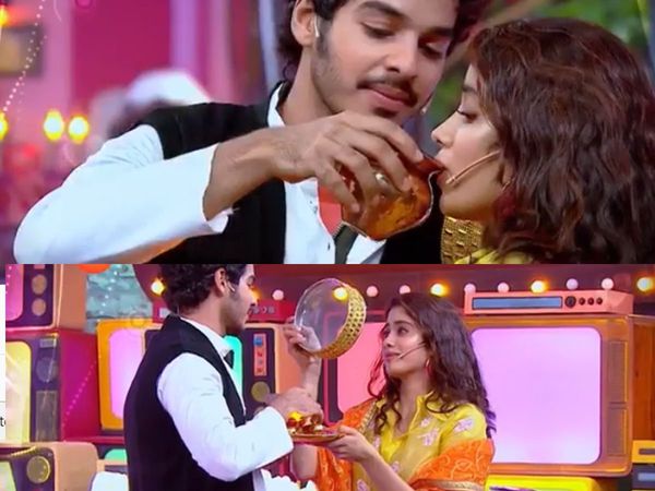 Janhvi Kapoor Ishaan Khatter recreate dilwale dulhania le jayenge Karwa Chauth Scene to tribute Shahrukh khan kajol
